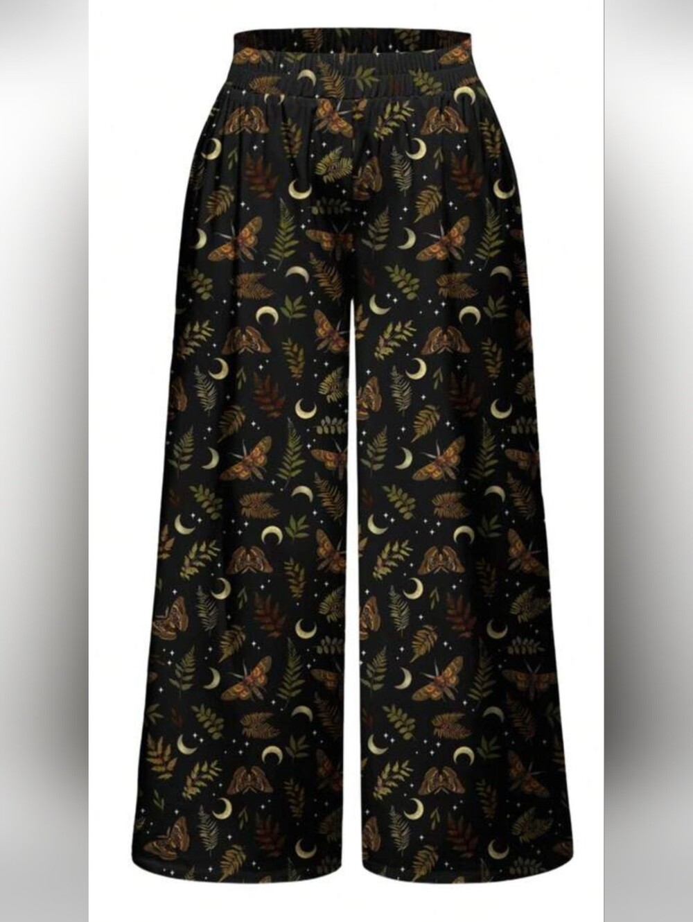 Romwe Women's Gothic Black Dark Moth Stars & Moon, Wide Leg Pants Women's 4XL